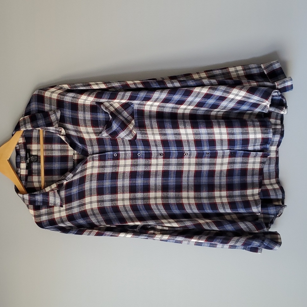 Riley + James Blue Red White Plaid Casual Button Up Top Womens 22 24 W